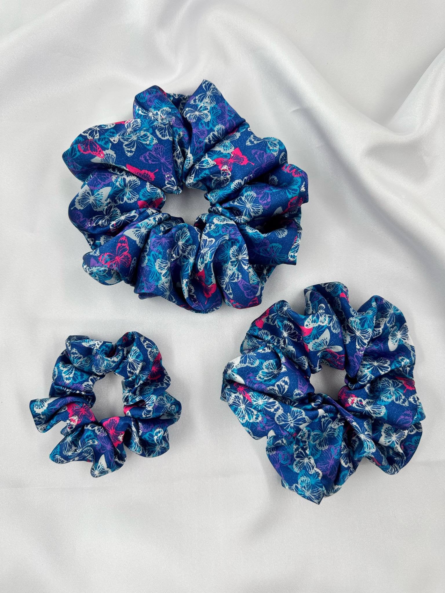Blue Butterfly Satin Scrunchie