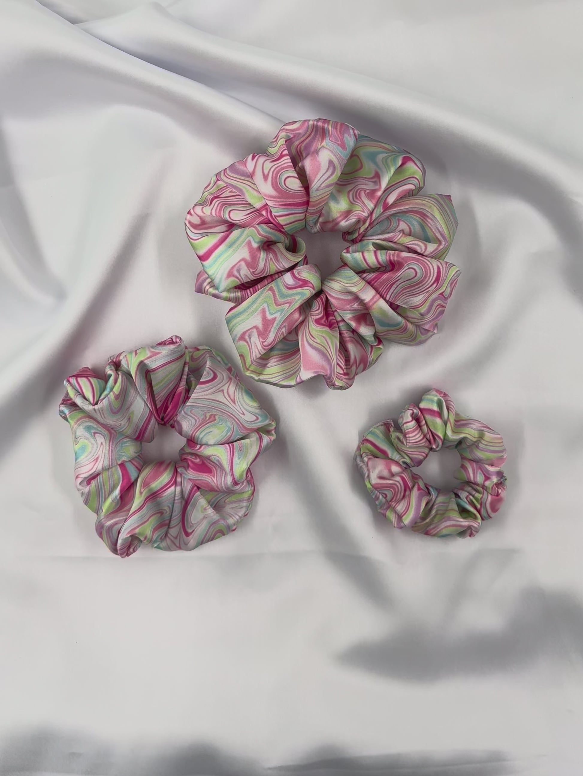 Pink and Green Marble Scrunchie
