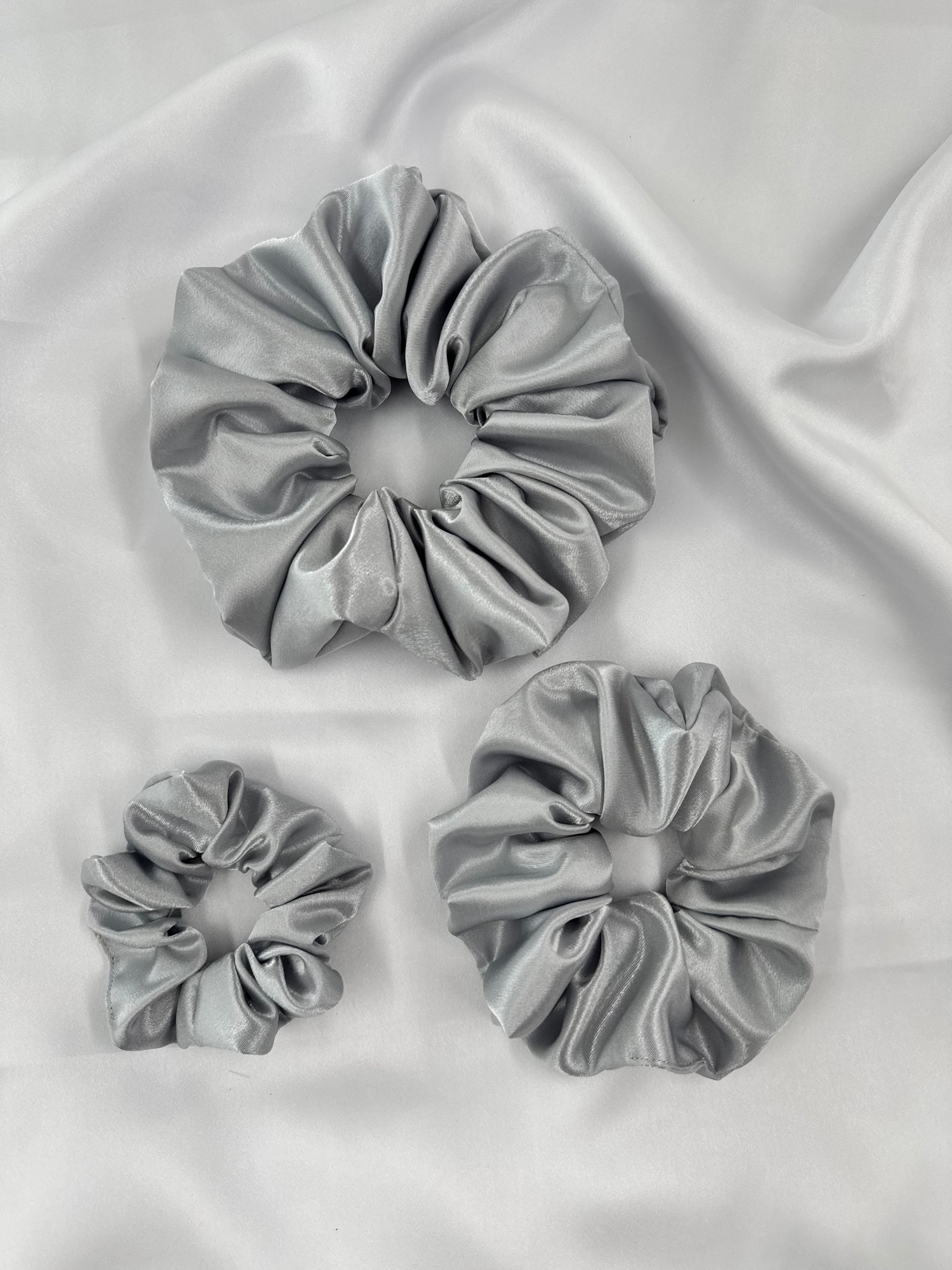 Silver Satin Scrunchie