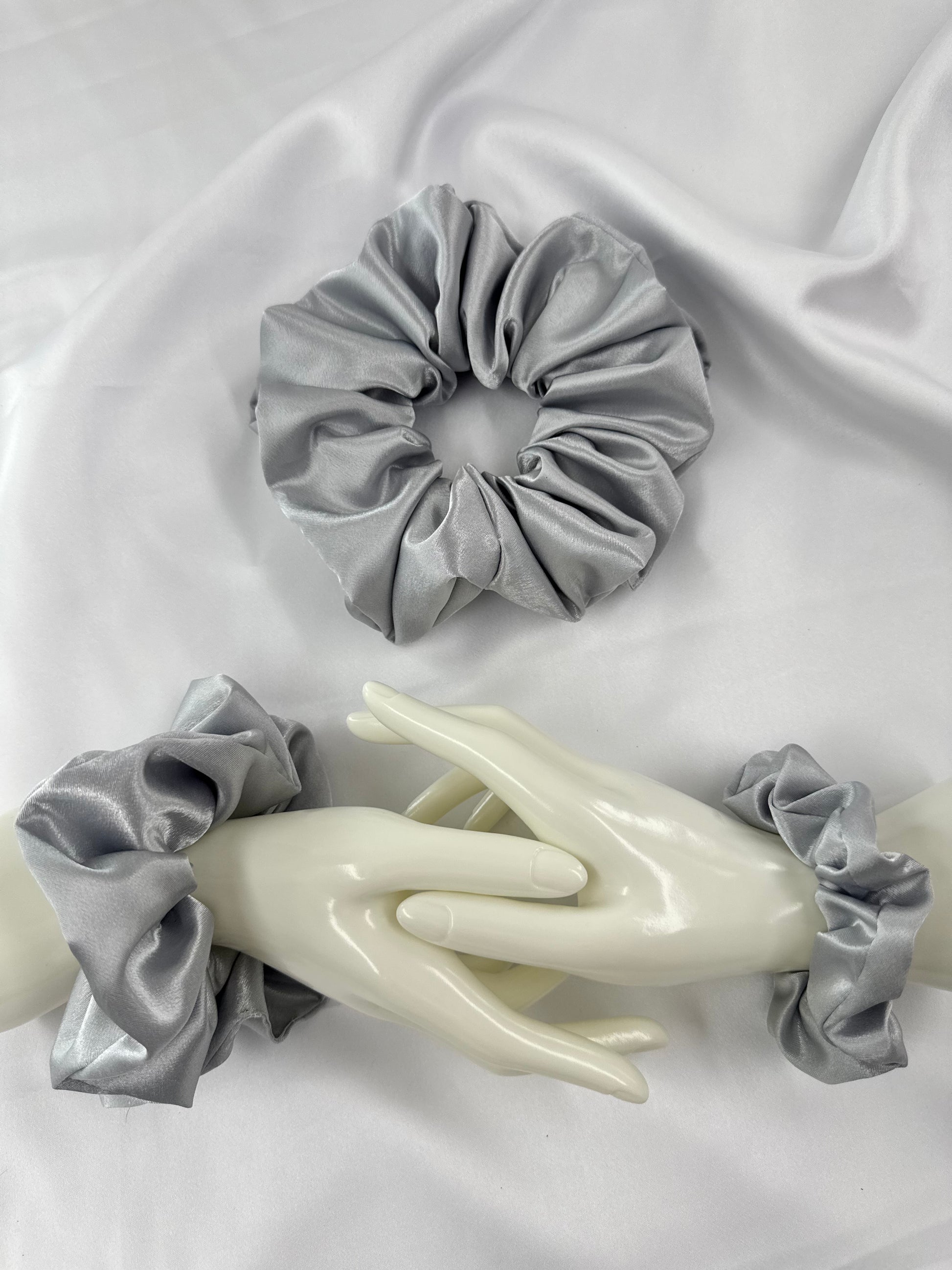 Silver Satin Scrunchie