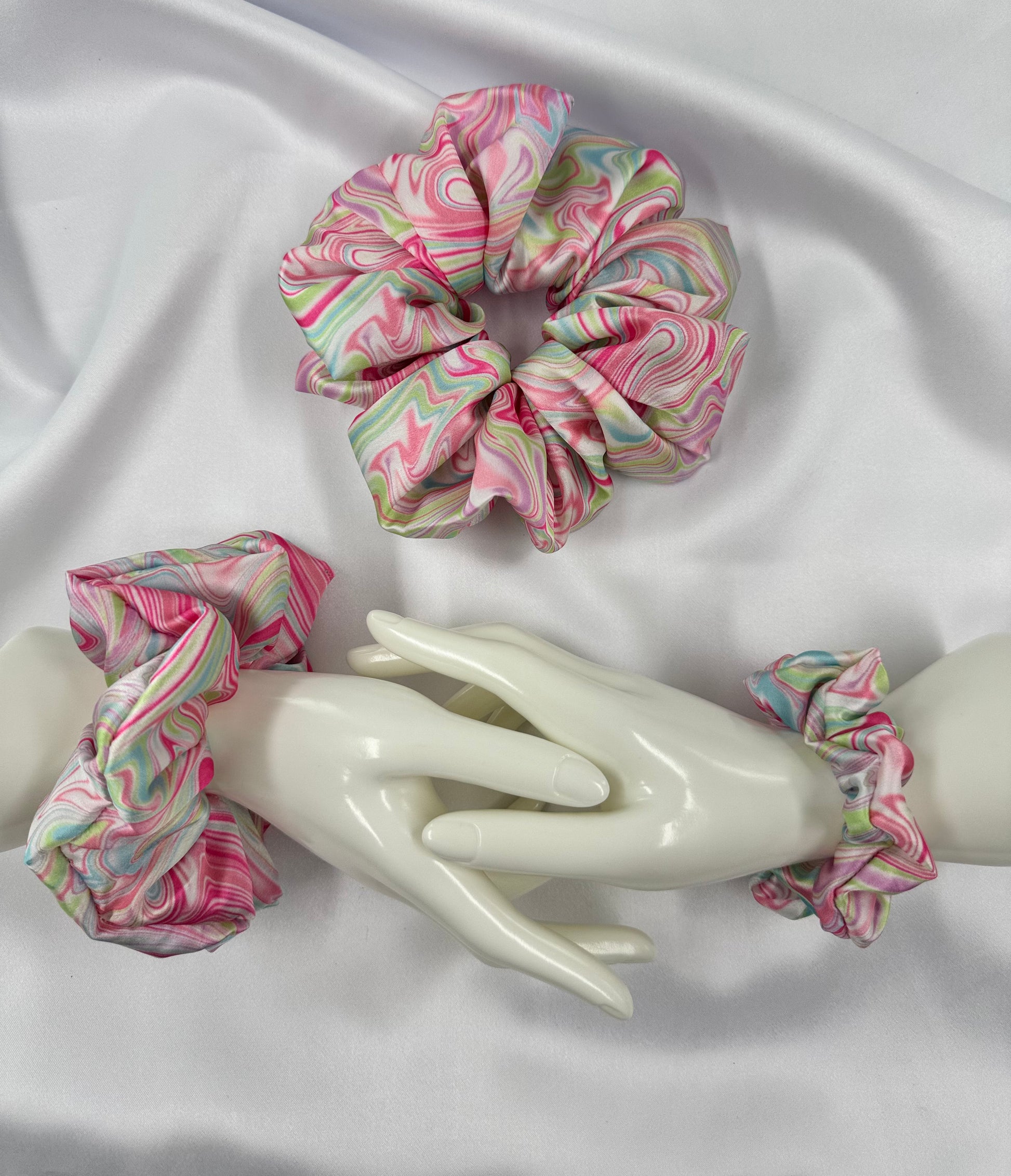 Pink and Green Marble Scrunchie