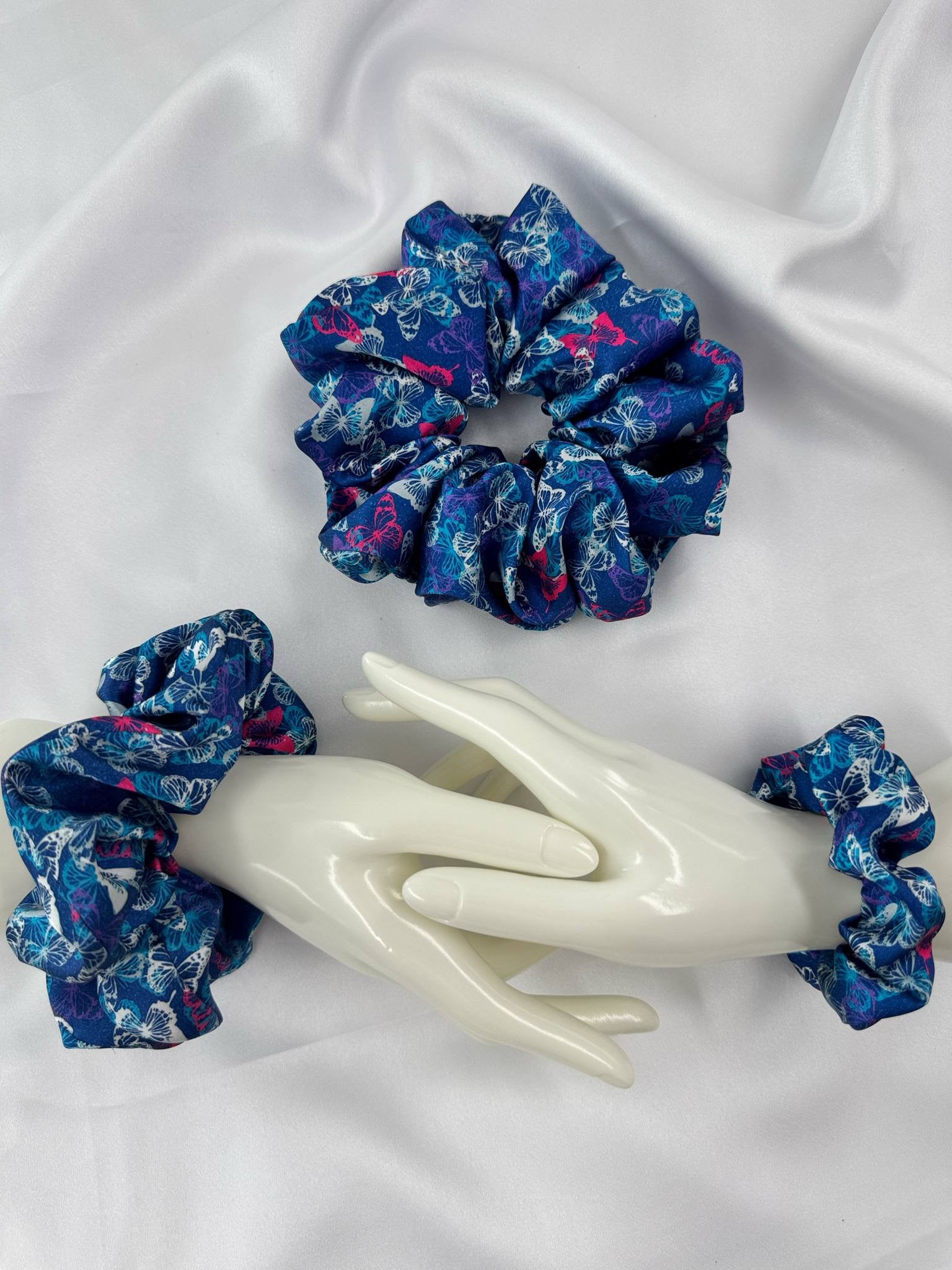 Blue Butterfly Satin Scrunchie