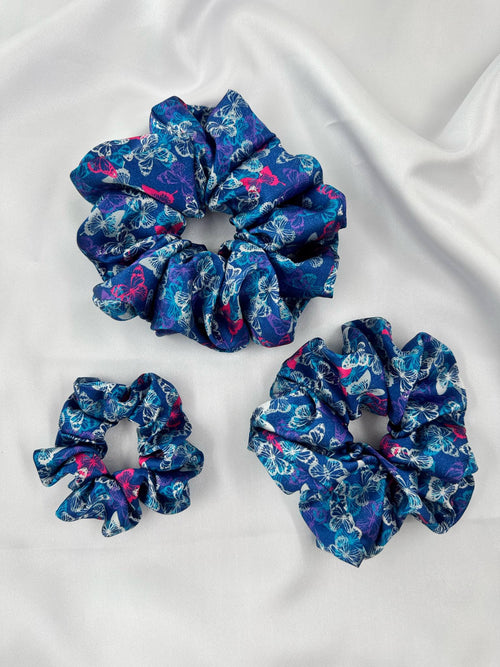 Blue Butterfly Satin Scrunchie