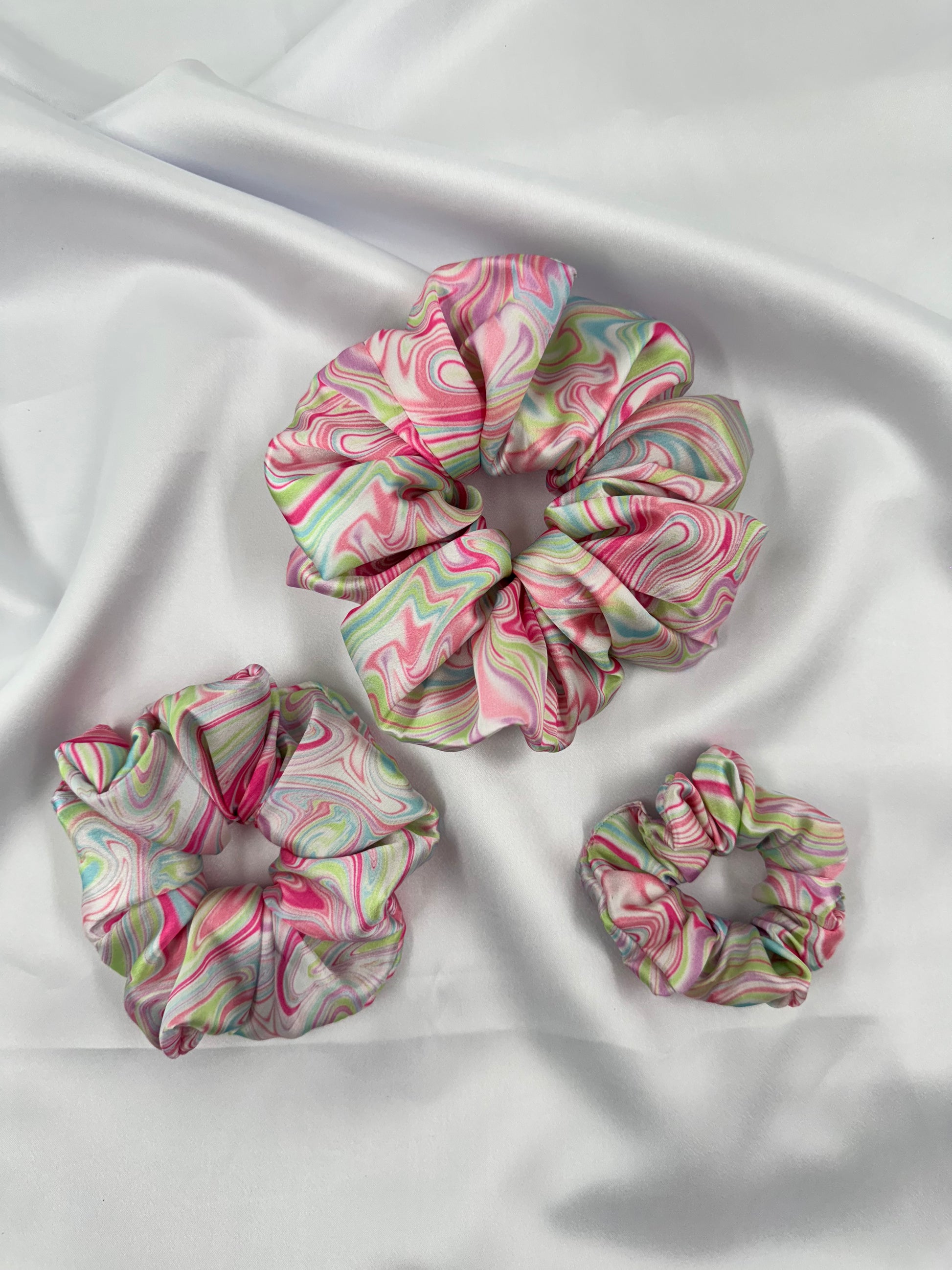 Pink and Green Marble Scrunchie