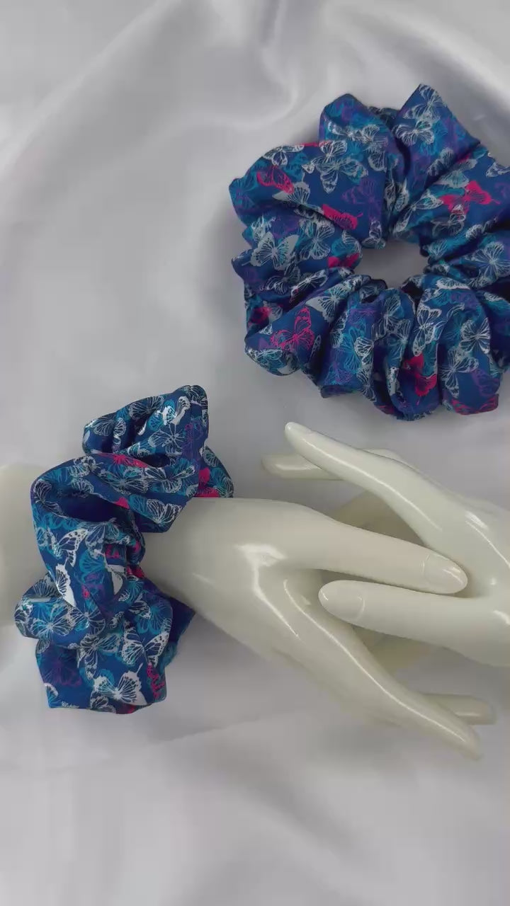Blue Butterfly Satin Scrunchie